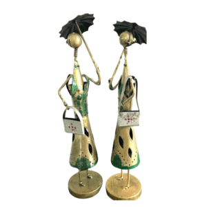 Metal Decor Art Set of 2 Lady Traditional Indian Handicraft